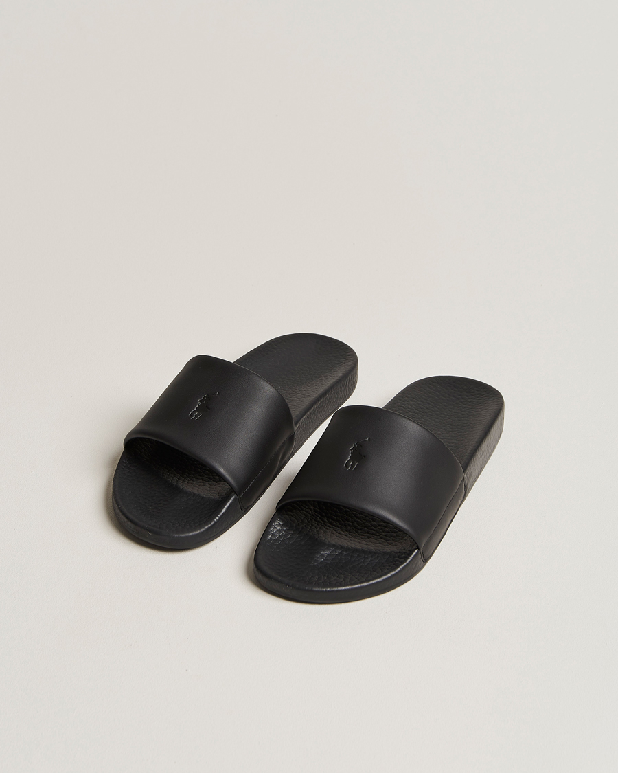 Mies | Polo Ralph Lauren Leather Logo Slides Black | Polo Ralph Lauren | Leather Logo Slides Black