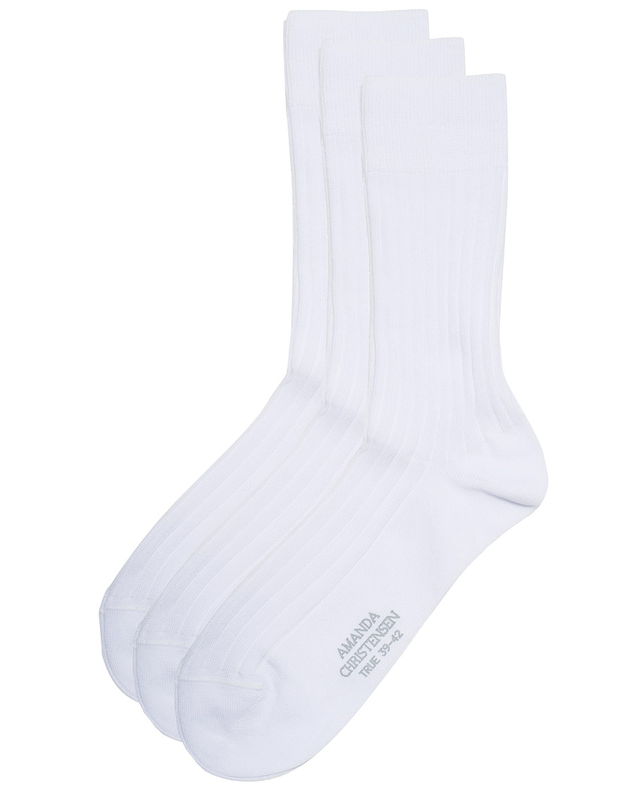 Miehet |  | Amanda Christensen | 3-Pack True Cotton Ribbed Socks White