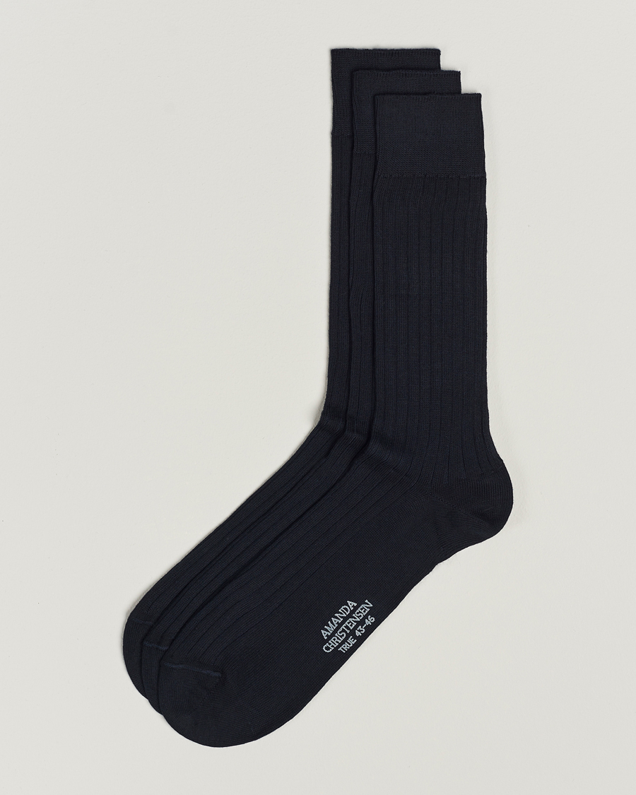 Mies | Alusvaatteet | Amanda Christensen | 3-Pack True Cotton Ribbed Socks Dark Navy