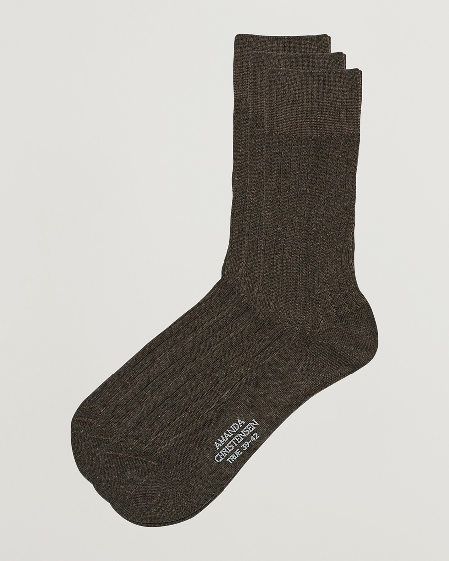 Mies | Alusvaatteet | Amanda Christensen | 3-Pack True Cotton Ribbed Socks Brown Melange