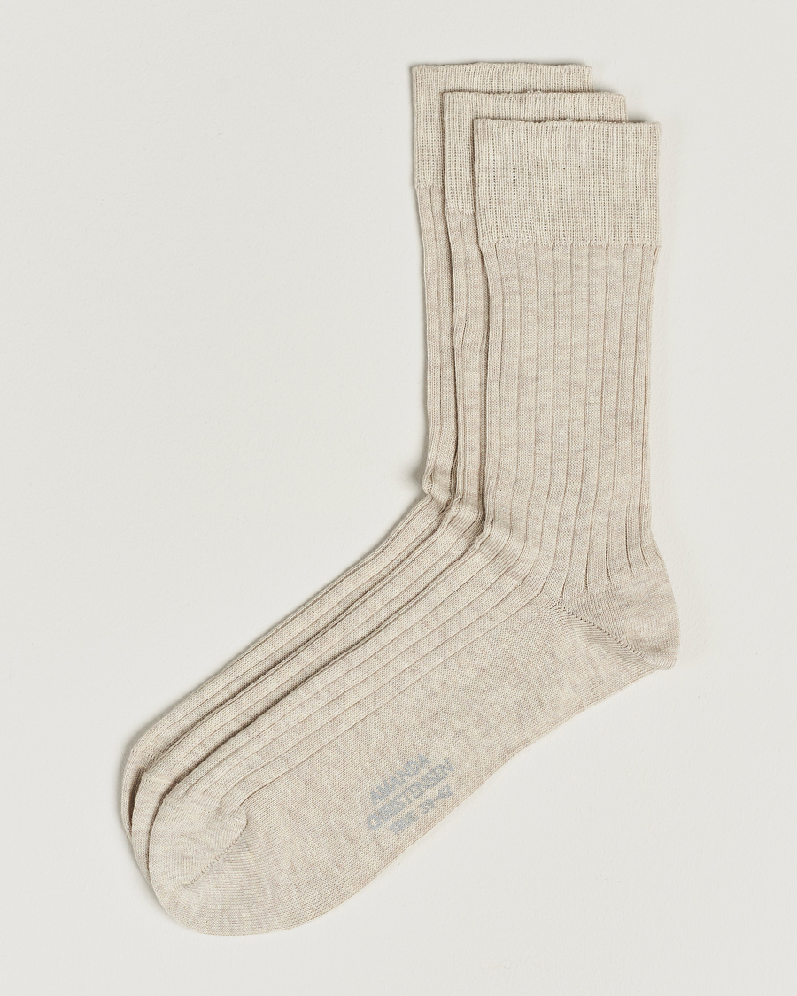 Mies | Alusvaatteet | Amanda Christensen | 3-Pack True Cotton Ribbed Socks Sand Melange