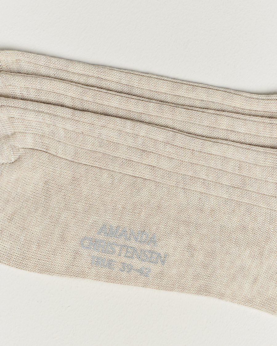 Mies | Varrelliset sukat | Amanda Christensen | 3-Pack True Cotton Ribbed Socks Sand Melange