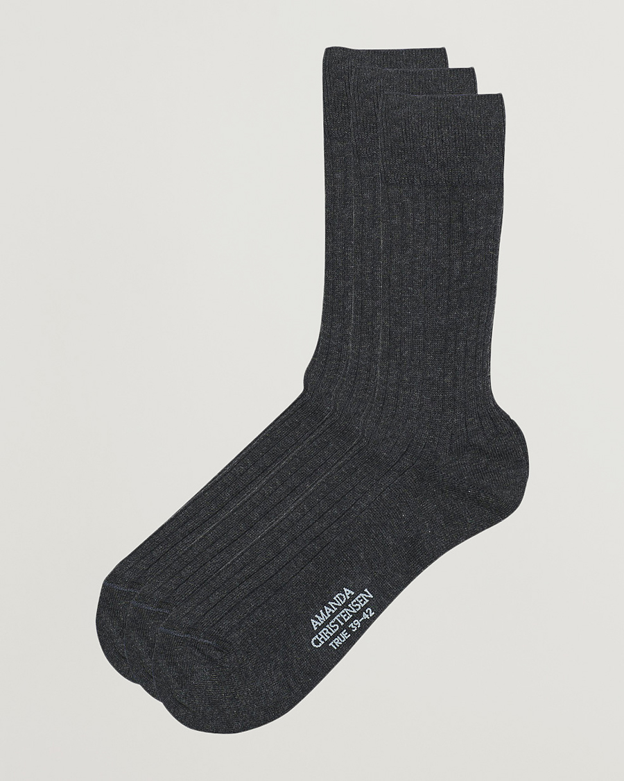 Mies |  | Amanda Christensen | 3-Pack True Cotton Ribbed Socks Antracite Melange
