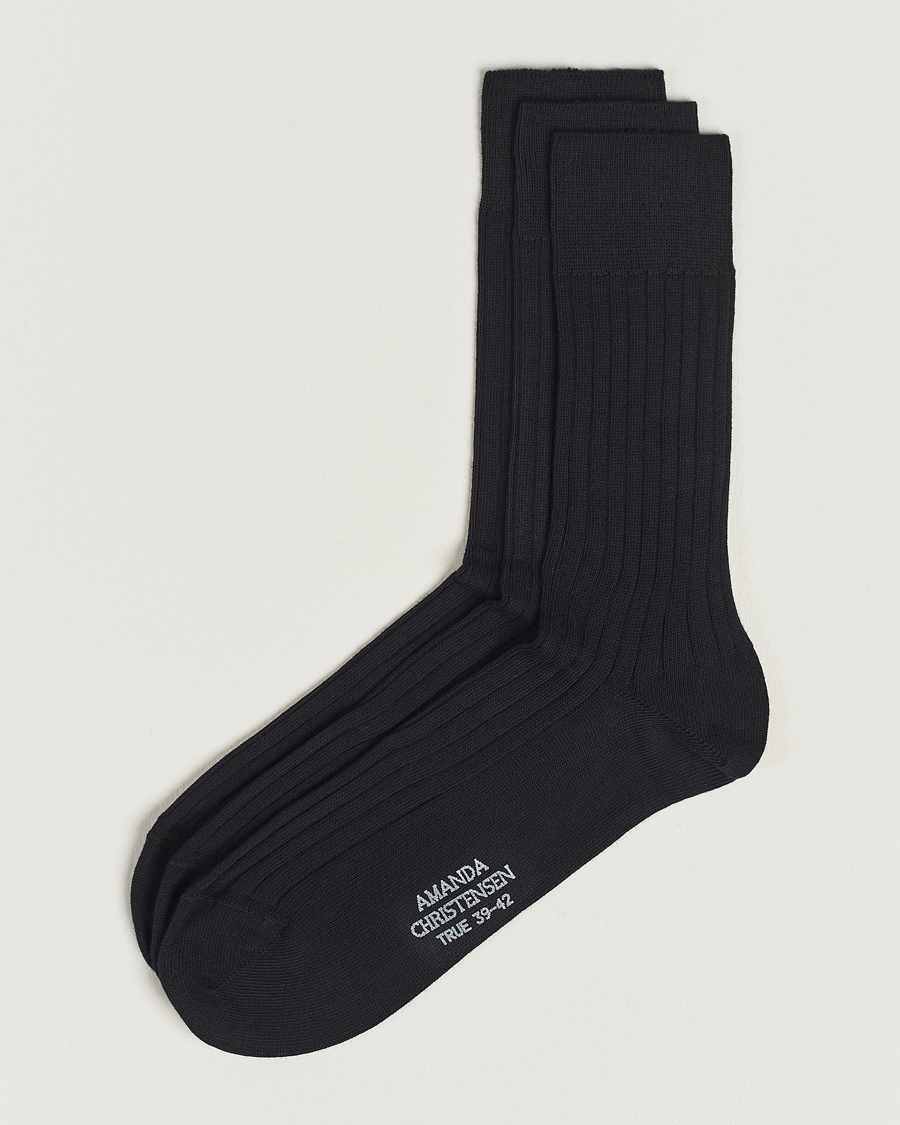 Mies | Alusvaatteet | Amanda Christensen | 3-Pack True Cotton Ribbed Socks Black