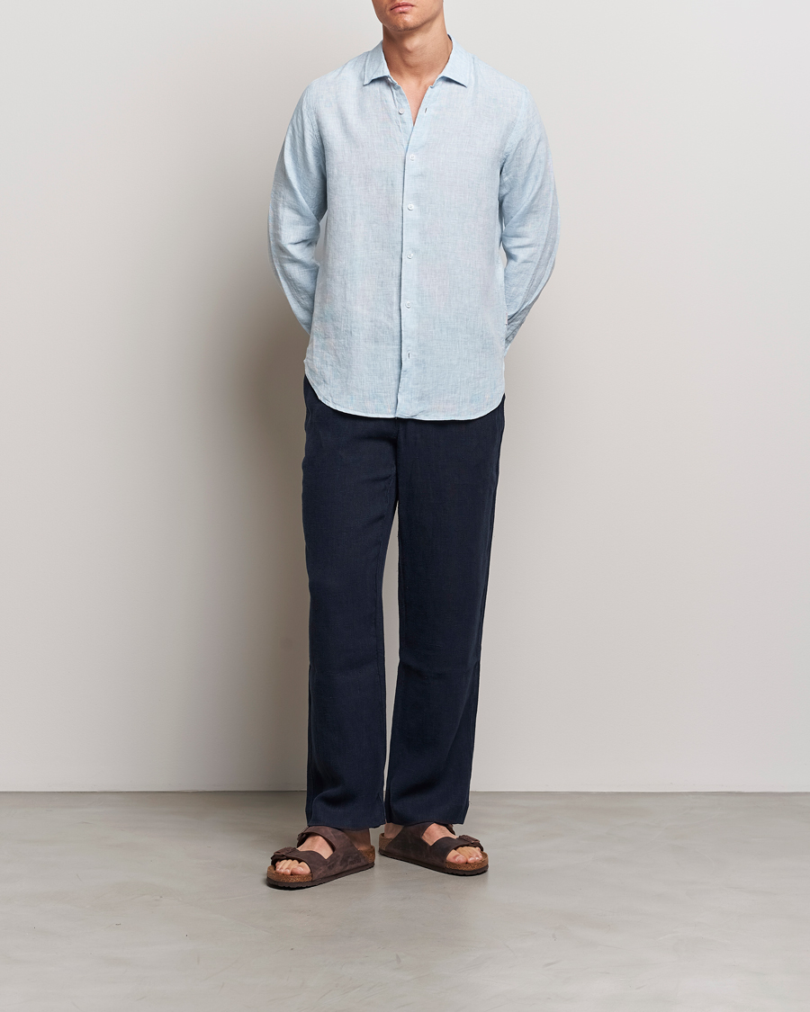 Mies | Kauluspaidat | Orlebar Brown | Giles Linen CLS Shirt Pale Blue/White