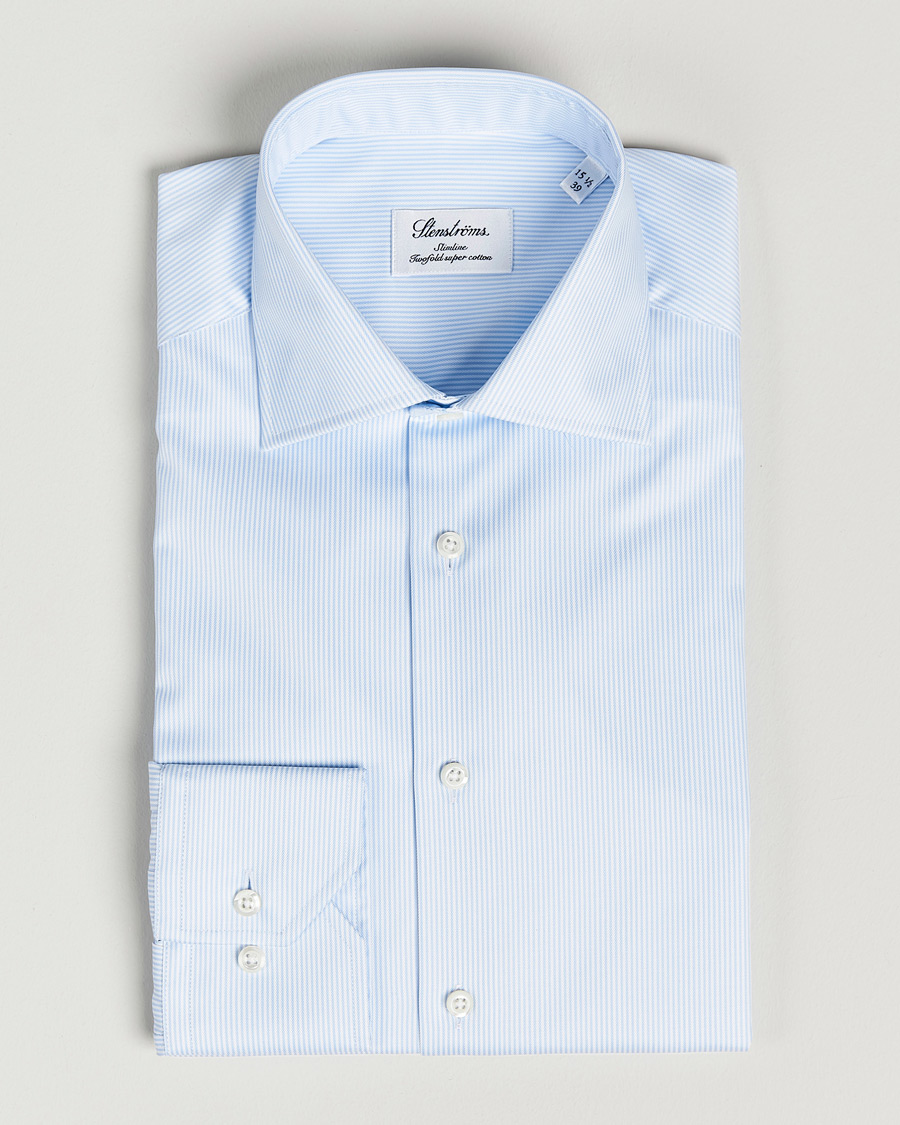 Mies | Kauluspaidat | Stenströms | Slimline Thin Stripe Shirt White/Blue