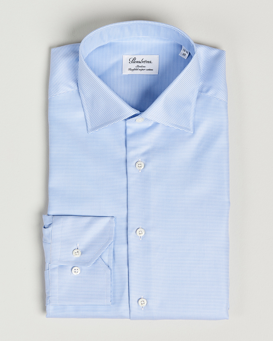 Mies | Kauluspaidat | Stenströms | Slimline Houndstooth Shirt Light Blue