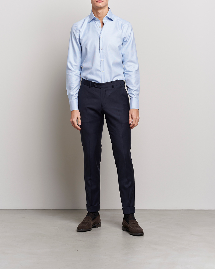 Mies | Kauluspaidat | Stenströms | Slimline Houndstooth Shirt Light Blue