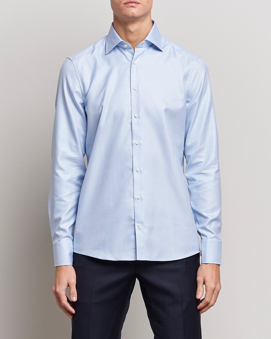 Mies | Kauluspaidat | Stenströms | Slimline Houndstooth Shirt Light Blue