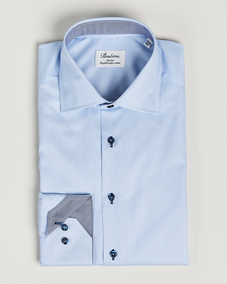 Mies | Kauluspaidat | Stenströms | Slimline Striped Contrast Shirt Light Blue