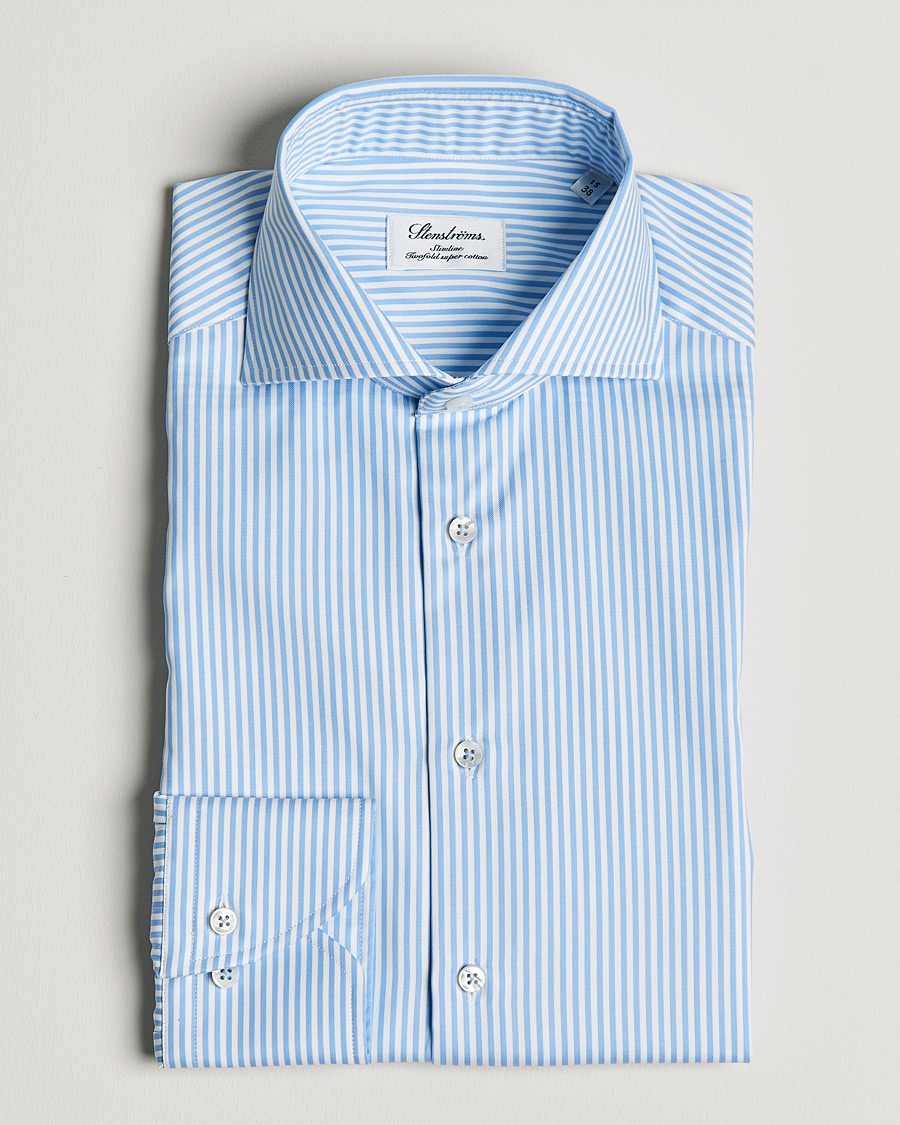Mies | Kauluspaidat | Stenströms | Slimline Stripe Cut Away Shirt Light Blue