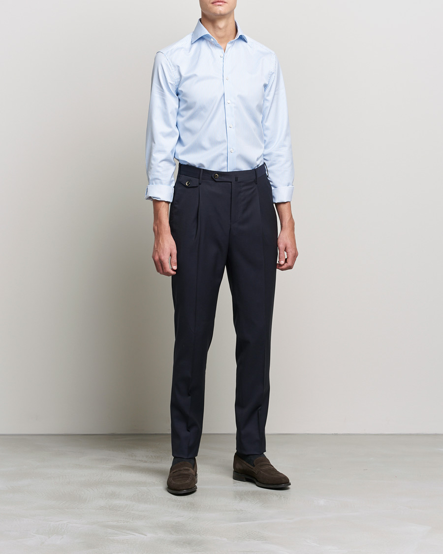 Mies | Viralliset | Stenströms | Slimline Stripe Cut Away Shirt Light Blue