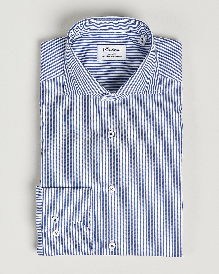 Miehet |  | Stenströms | Slimline Stripe Cut Away Shirt Navy