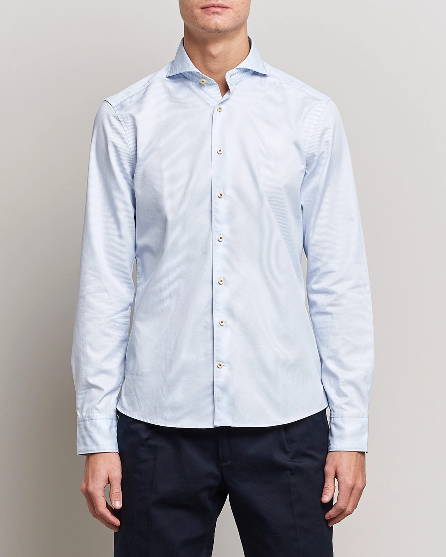 Mies |  | Stenströms | Slimline Pinstriped Casual Shirt Light Blue