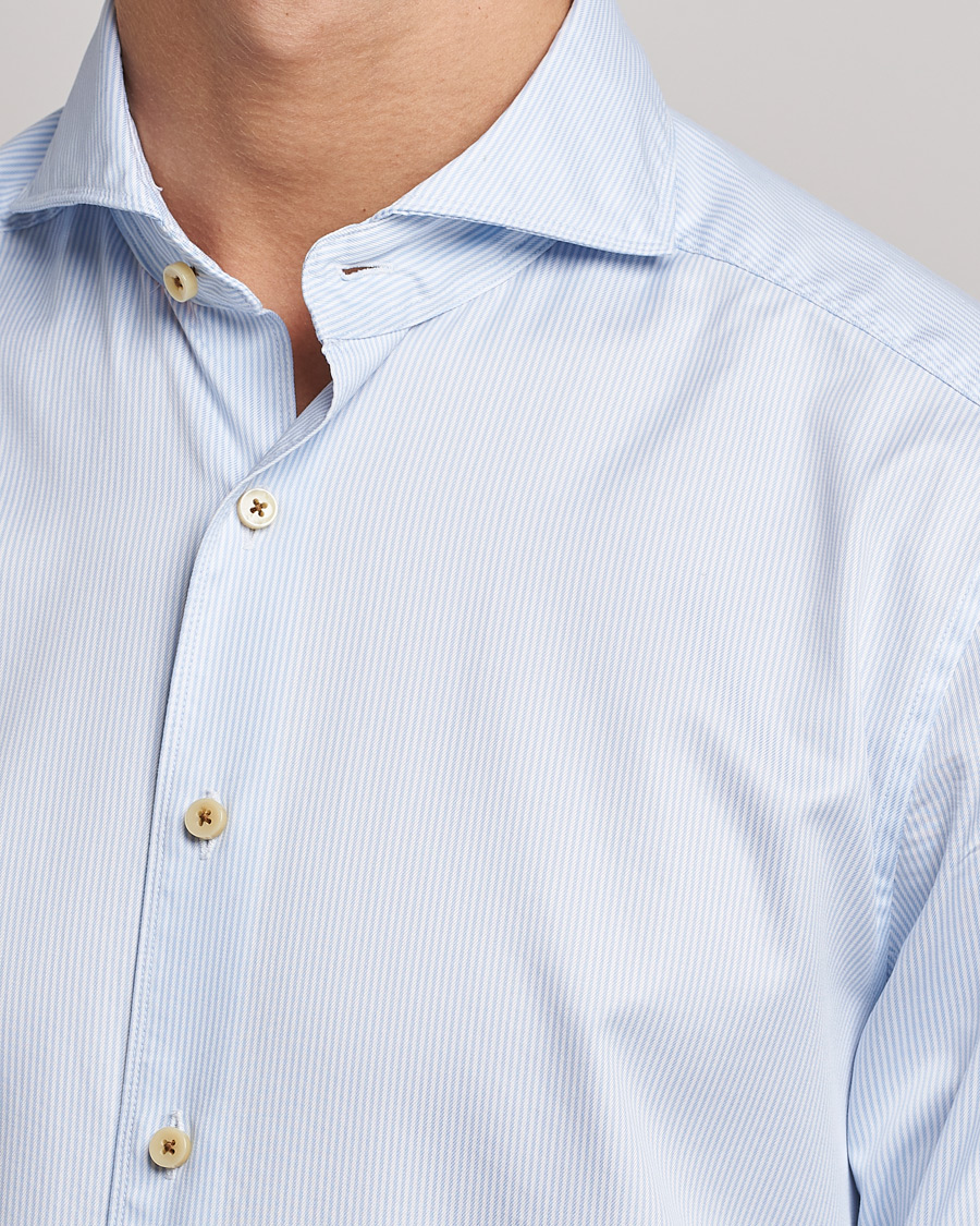 Mies | Kauluspaidat | Stenströms | Slimline Pinstriped Casual Shirt Light Blue