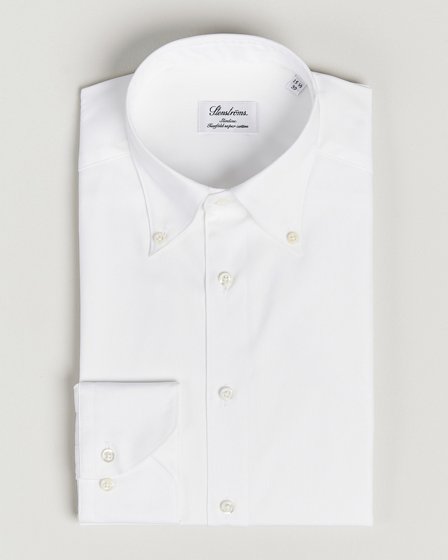 Mies |  | Stenströms | Slimline Pinpoint Oxford Button Down Shirt White