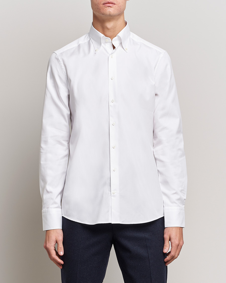 Mies |  | Stenströms | Slimline Pinpoint Oxford Button Down Shirt White