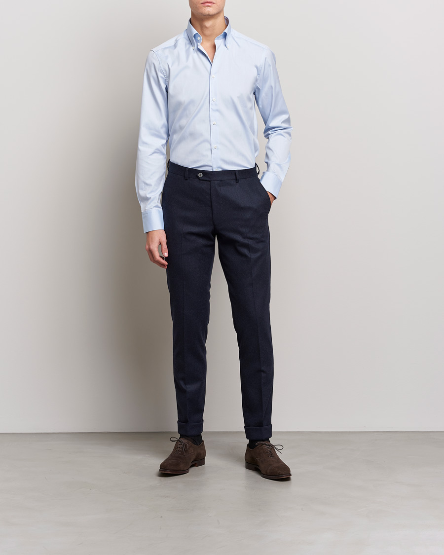 Mies | Viralliset | Stenströms | Slimline Pinpoint Oxford Button Down Shirt Light Blue