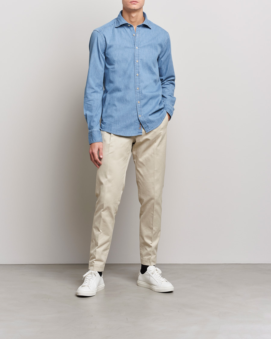 Mies | Kauluspaidat | Stenströms | Slimline Garment Washed Shirt Light Denim