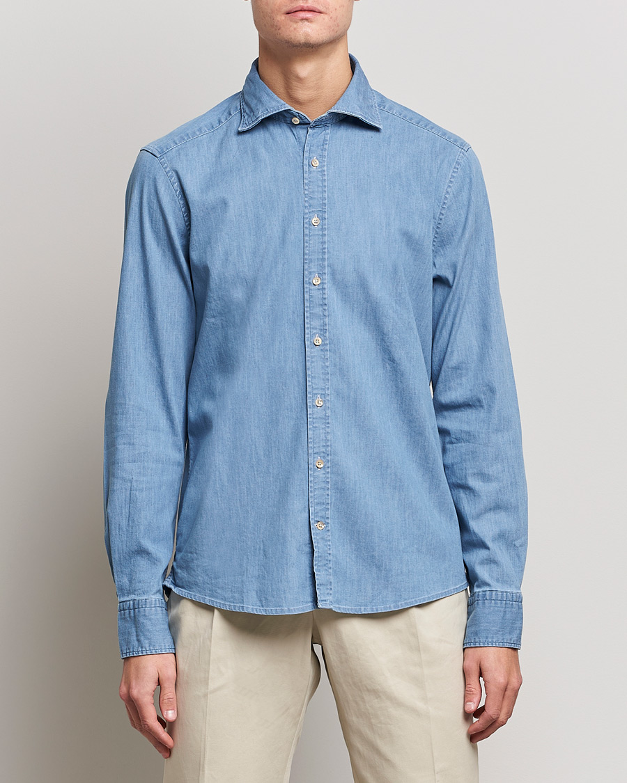 Mies | Kauluspaidat | Stenströms | Slimline Garment Washed Shirt Light Denim