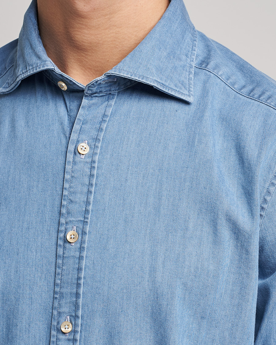 Mies | Kauluspaidat | Stenströms | Slimline Garment Washed Shirt Light Denim