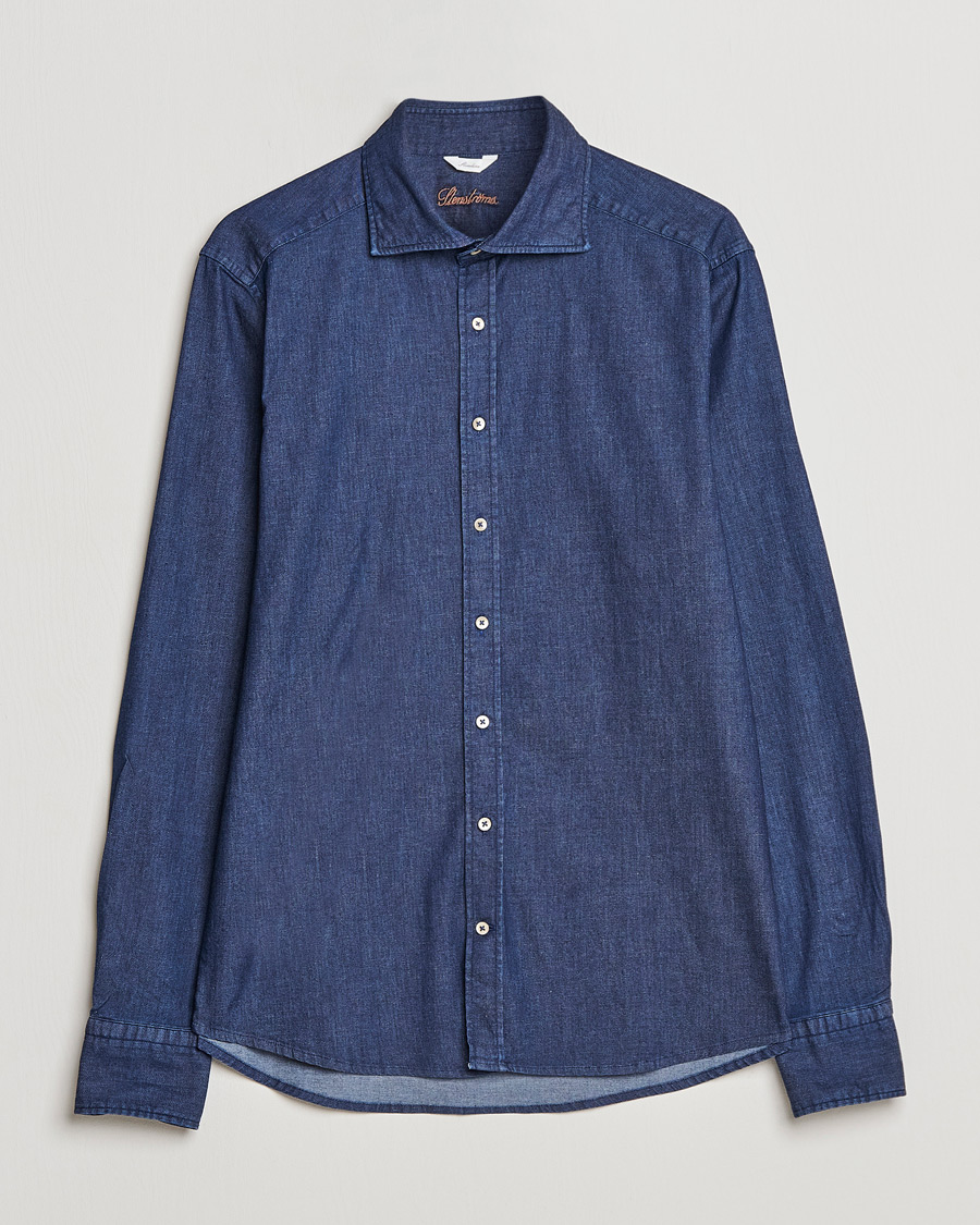 Mies | Kauluspaidat | Stenströms | Slimline Garment Washed Shirt Dark Denim