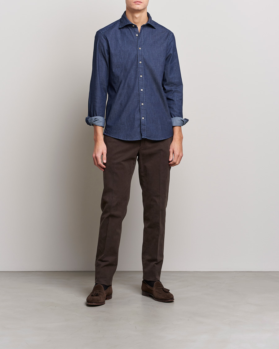 Mies | Farkkupaidat | Stenströms | Slimline Garment Washed Shirt Dark Denim