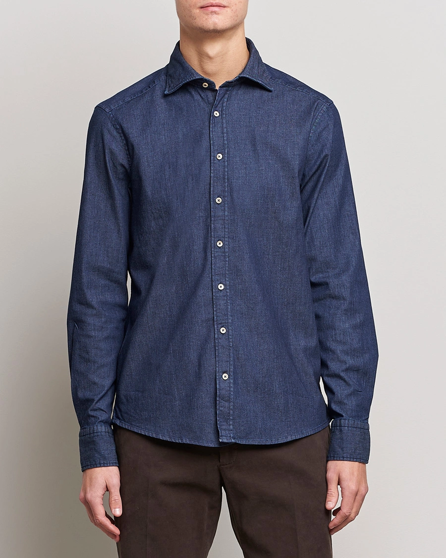 Mies | Farkkupaidat | Stenströms | Slimline Garment Washed Shirt Dark Denim