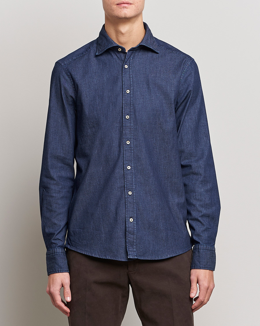 Mies | Kauluspaidat | Stenströms | Slimline Garment Washed Shirt Dark Denim