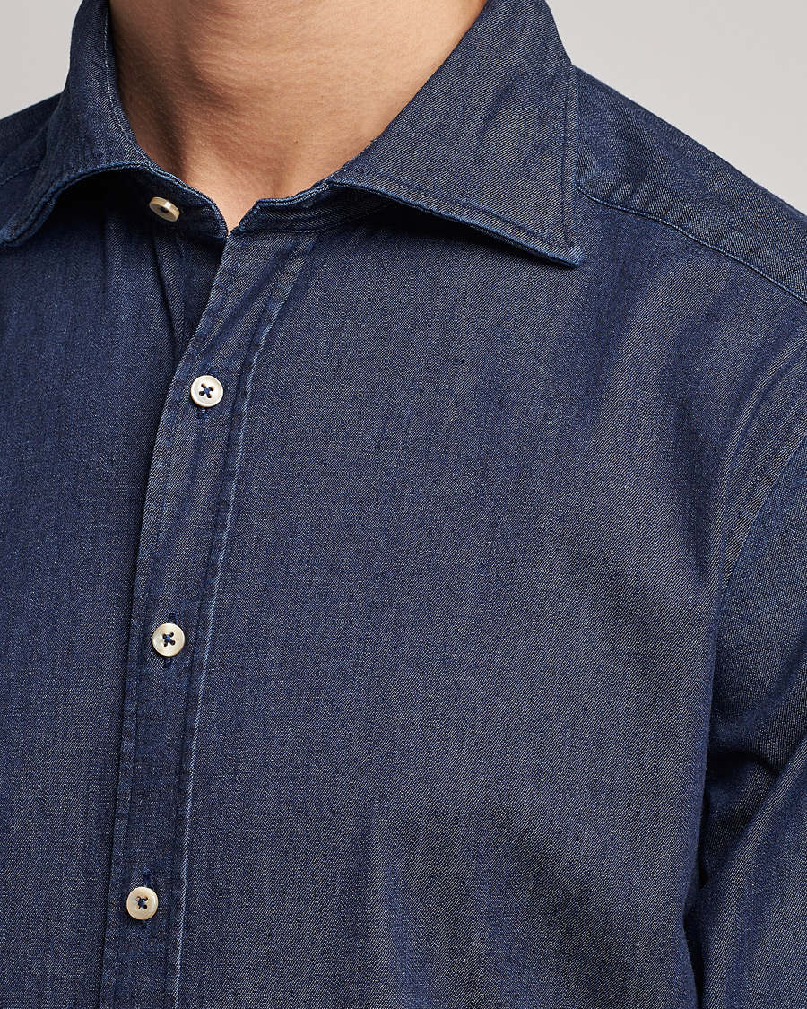 Mies | Kauluspaidat | Stenströms | Slimline Garment Washed Shirt Dark Denim