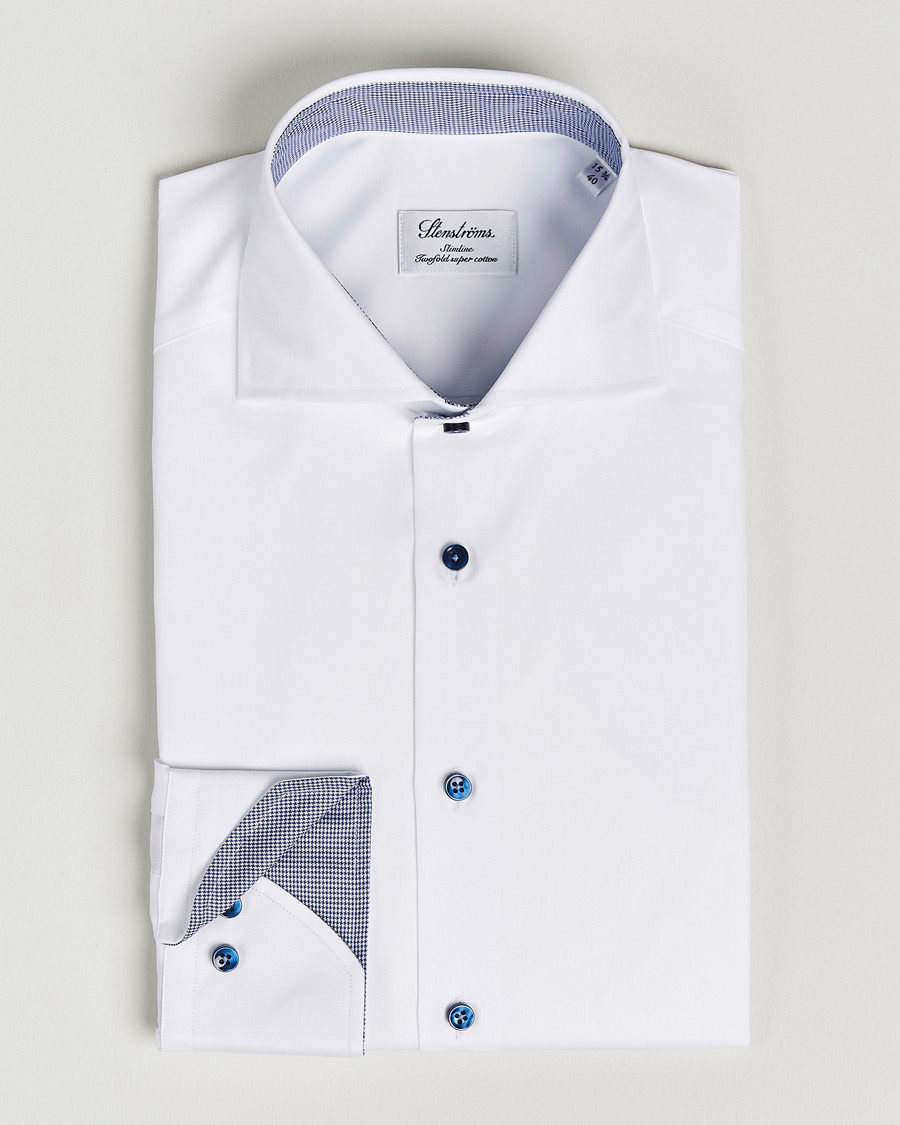 Mies |  | Stenströms | Slimline Micro Check Contrast Shirt White