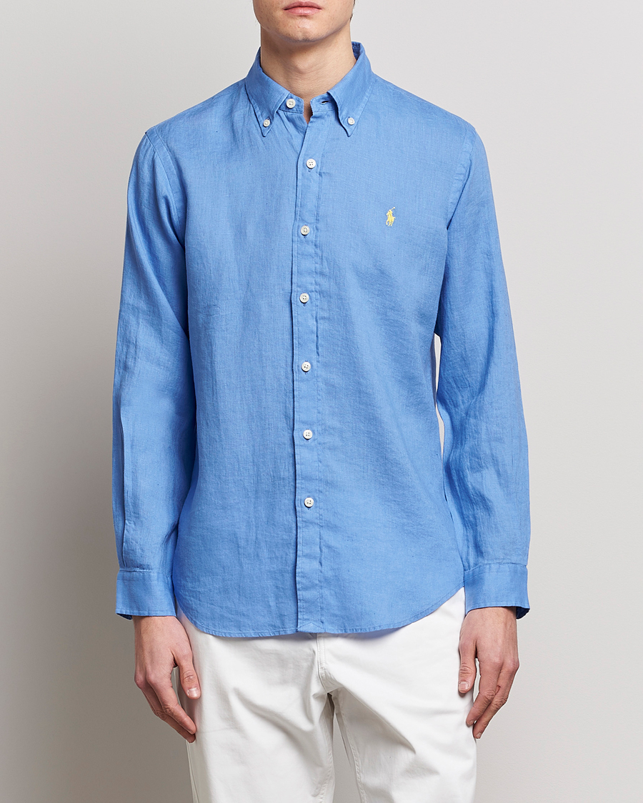 Mies | Preppy Authentic | Polo Ralph Lauren | Custom Fit Linen Button Down Harbor Island Blue