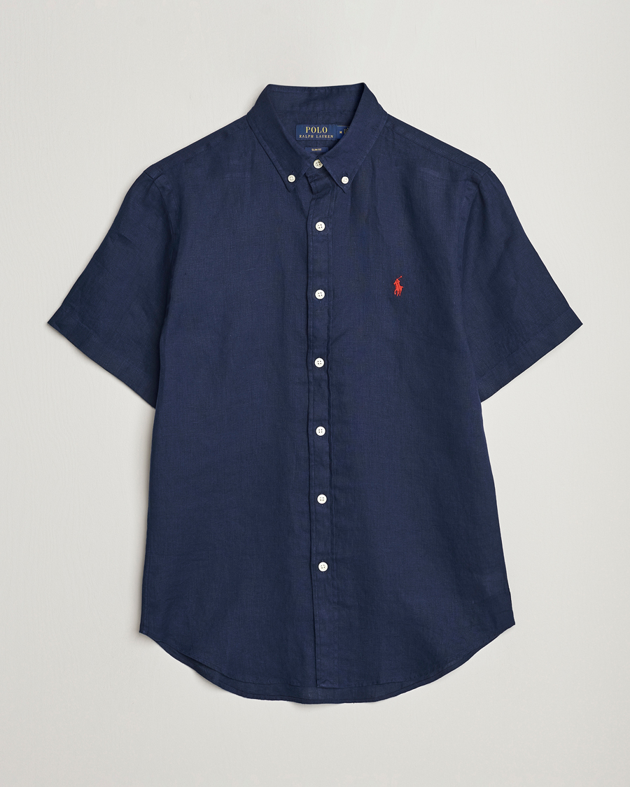 Mies | Kauluspaidat | Polo Ralph Lauren | Slim Fit Linen Short Sleeve Shirt Newport Navy