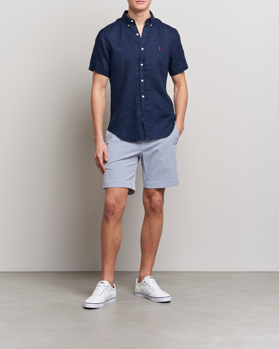 Mies | Kauluspaidat | Polo Ralph Lauren | Slim Fit Linen Short Sleeve Shirt Newport Navy