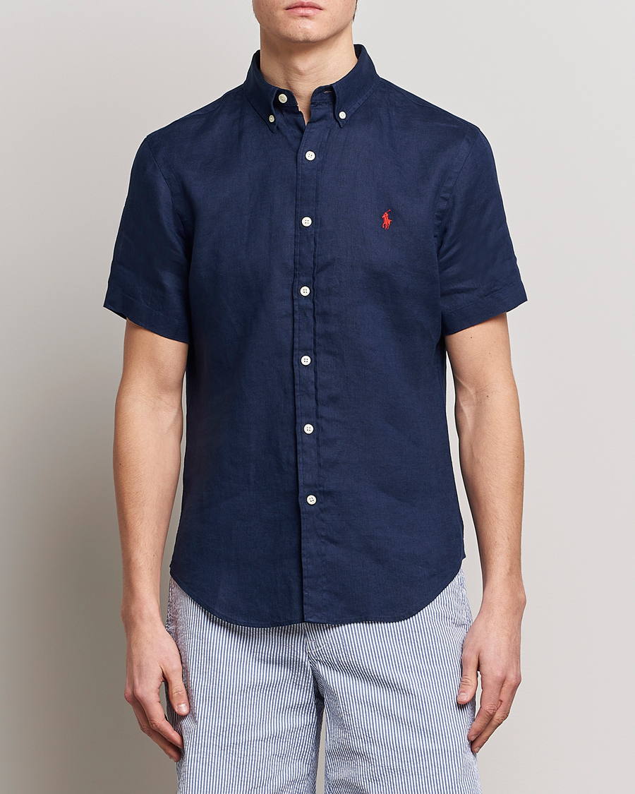 Mies | Kauluspaidat | Polo Ralph Lauren | Slim Fit Linen Short Sleeve Shirt Newport Navy