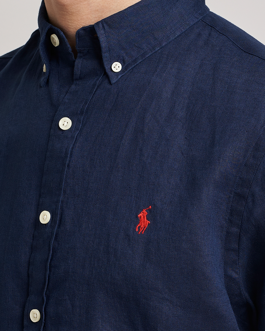 Mies | Kauluspaidat | Polo Ralph Lauren | Slim Fit Linen Short Sleeve Shirt Newport Navy