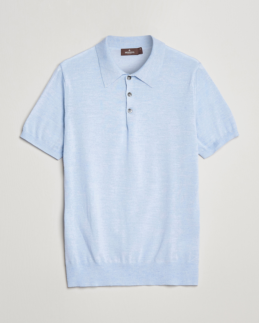 Miehet |  | Morris Heritage | Short Sleeve Knitted Polo Shirt Blue