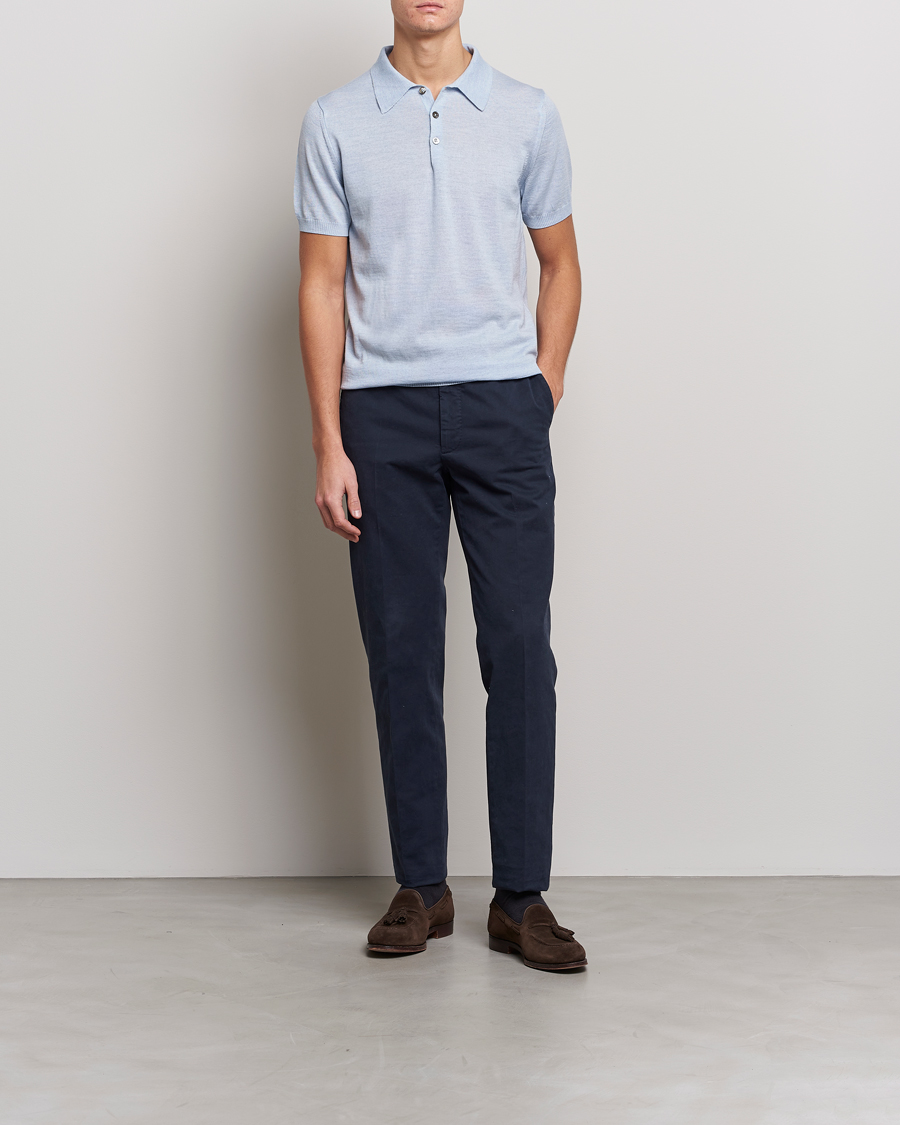 Mies | Puserot | Morris Heritage | Short Sleeve Knitted Polo Shirt Blue