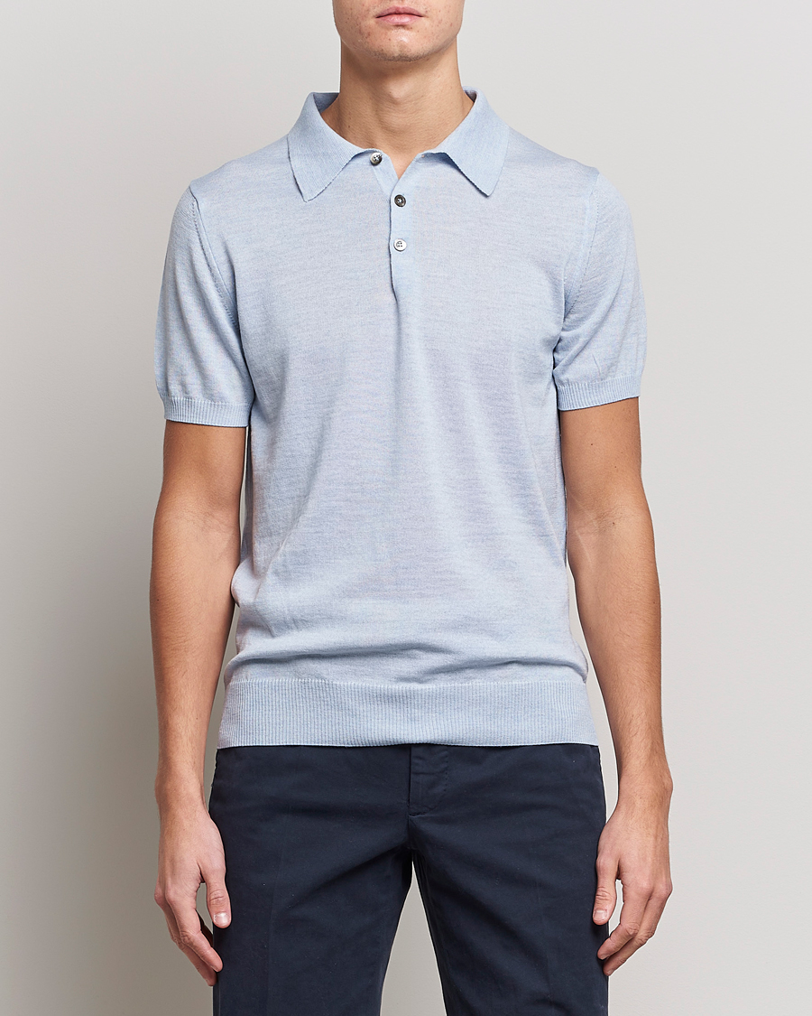 Mies |  | Morris Heritage | Short Sleeve Knitted Polo Shirt Blue