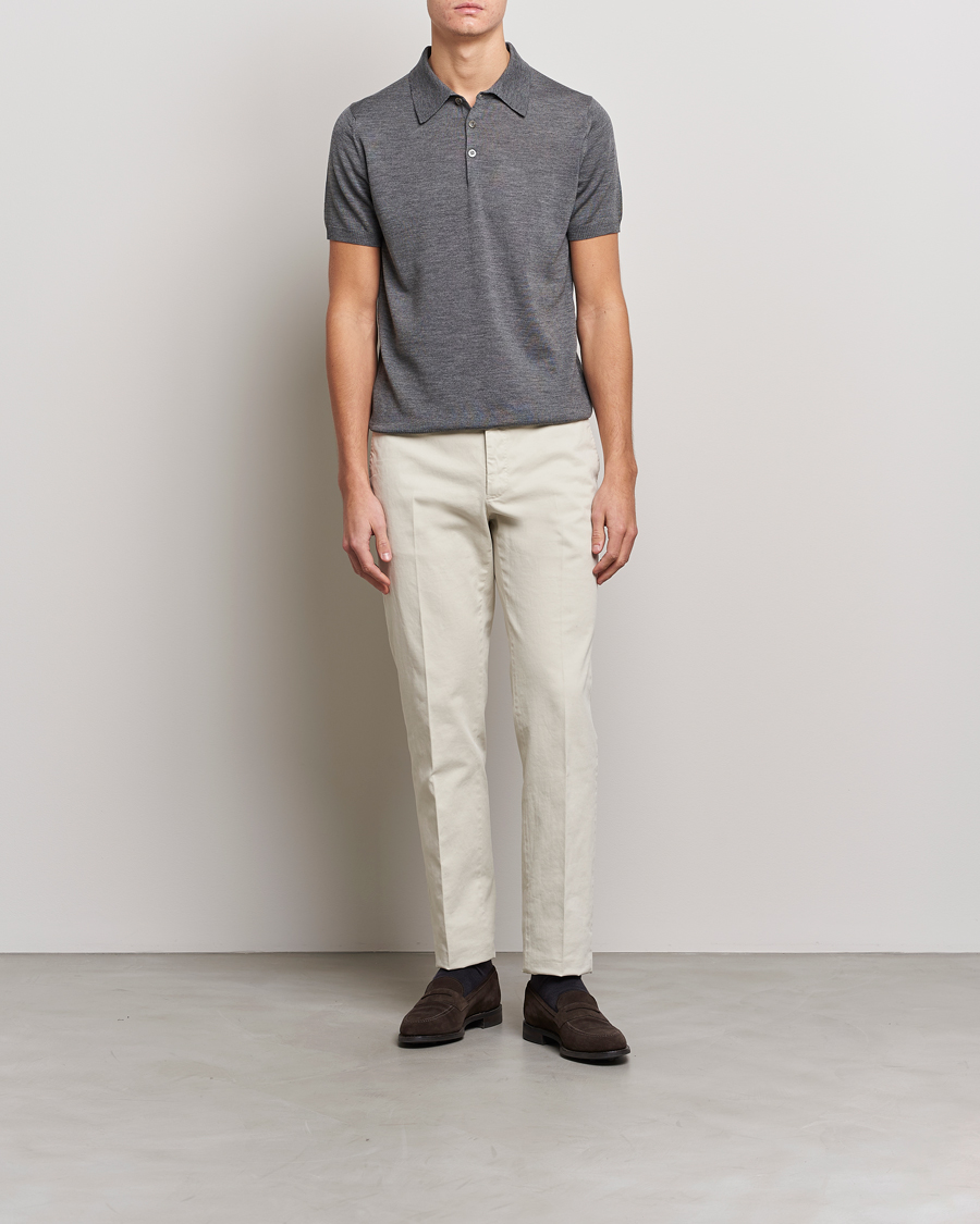 Mies | Kaulukselliset neuleet | Morris Heritage | Short Sleeve Knitted Polo Shirt Grey