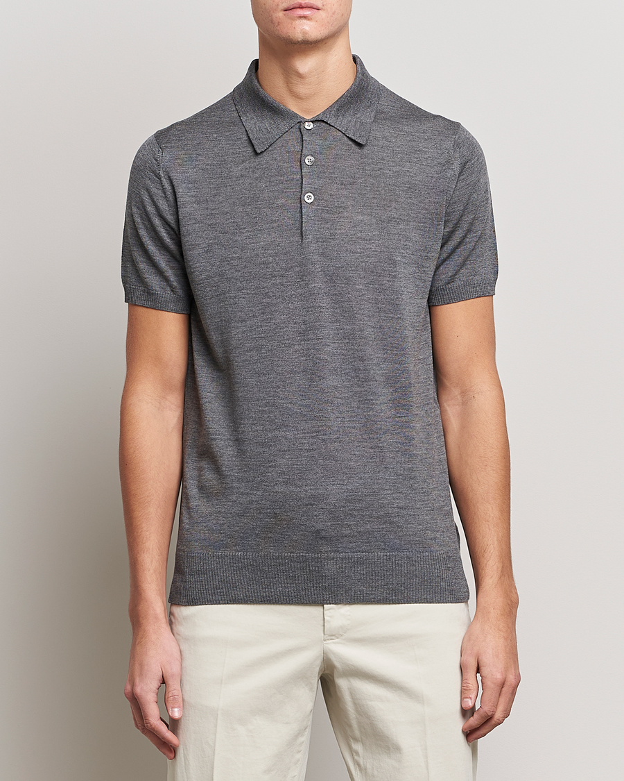 Mies |  | Morris Heritage | Short Sleeve Knitted Polo Shirt Grey