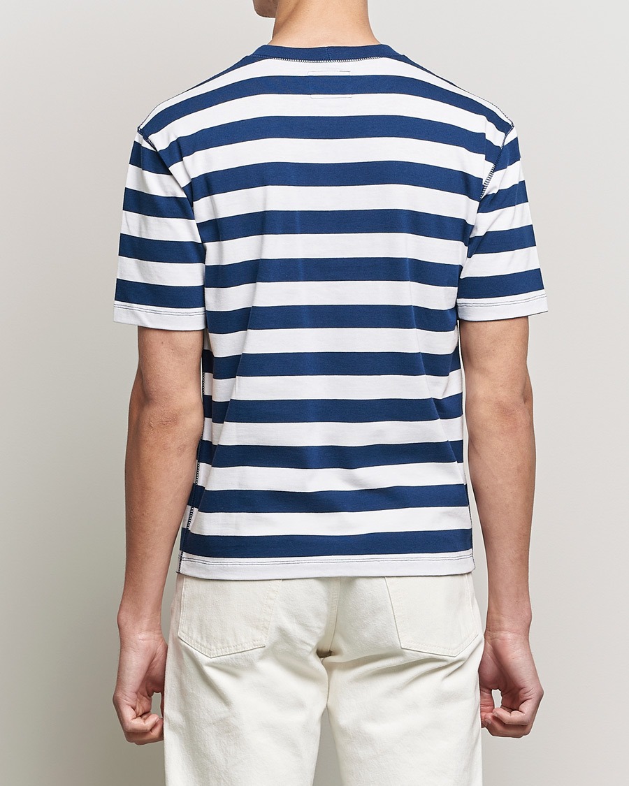 Mies | T-paidat | Drake's | Striped Cotton Hiking Tee White/Navy