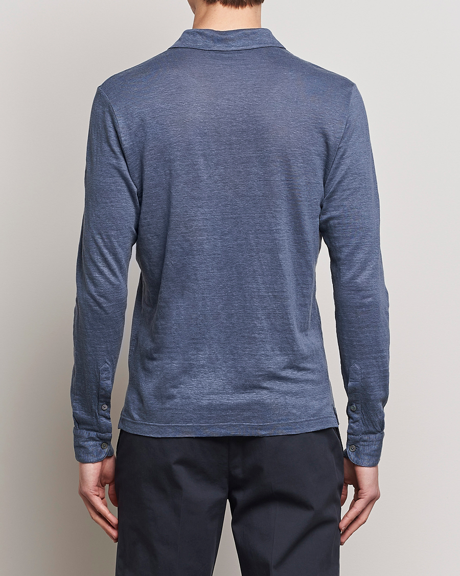 Mies | Puserot | Gran Sasso | Washed Linen Long Sleeve Polo Blue Melange