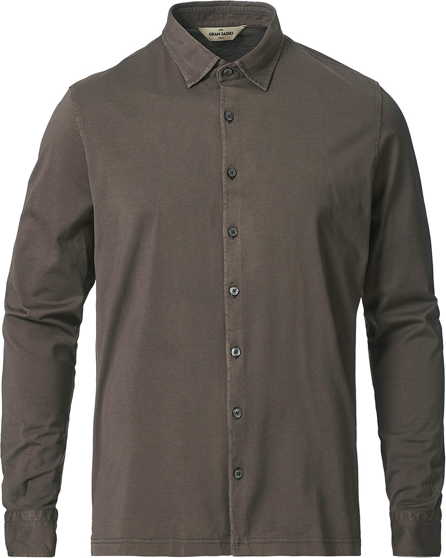 Mies | Kauluspaidat | Gran Sasso | Washed Cotton Jersey Shirt Dark Brown
