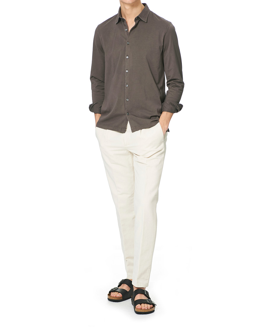 Mies | Kauluspaidat | Gran Sasso | Washed Cotton Jersey Shirt Dark Brown