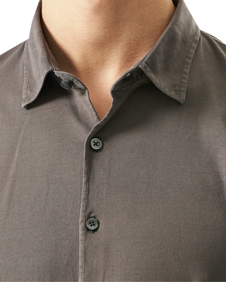 Mies | Kauluspaidat | Gran Sasso | Washed Cotton Jersey Shirt Dark Brown