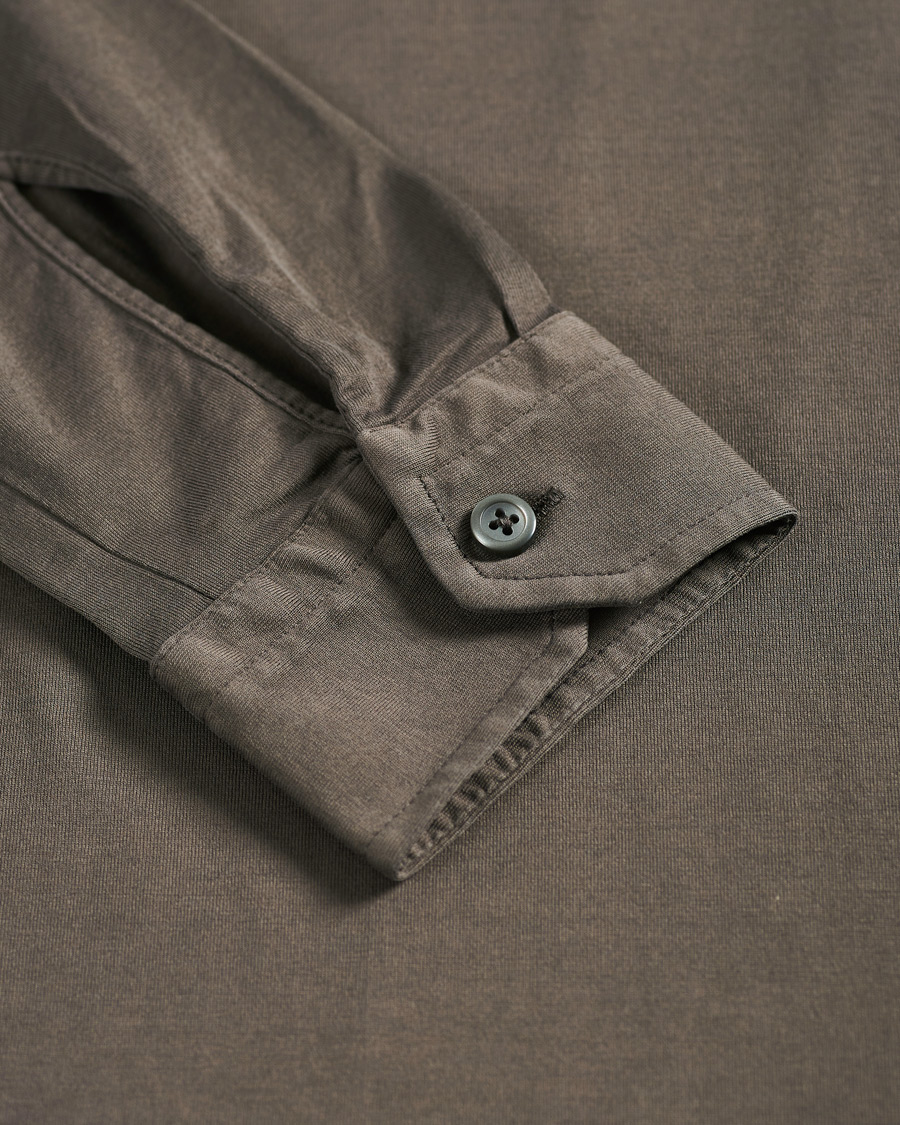 Mies | Kauluspaidat | Gran Sasso | Washed Cotton Jersey Shirt Dark Brown