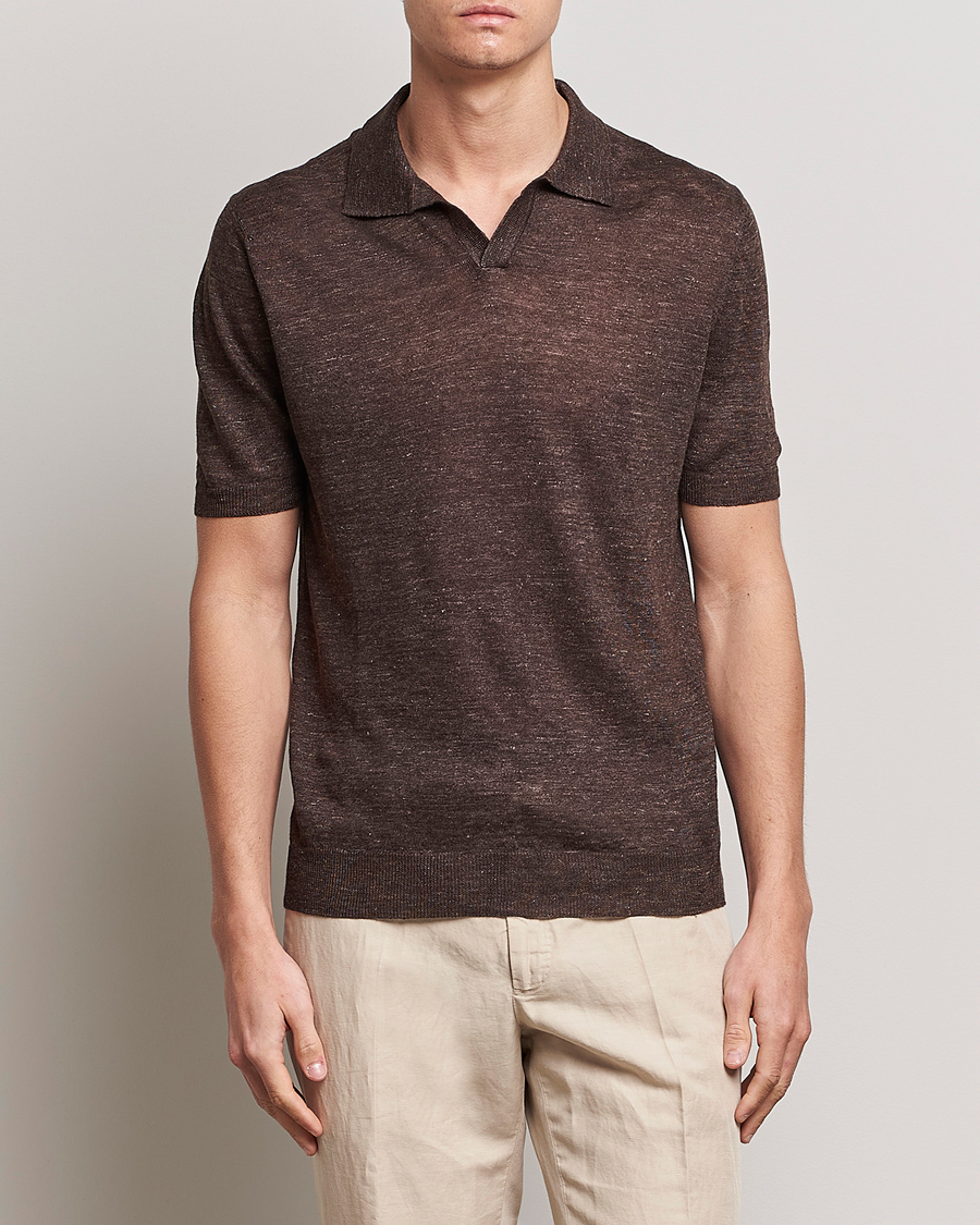 Mies |  | Gran Sasso | Knitted Linen Polo Dark Brown