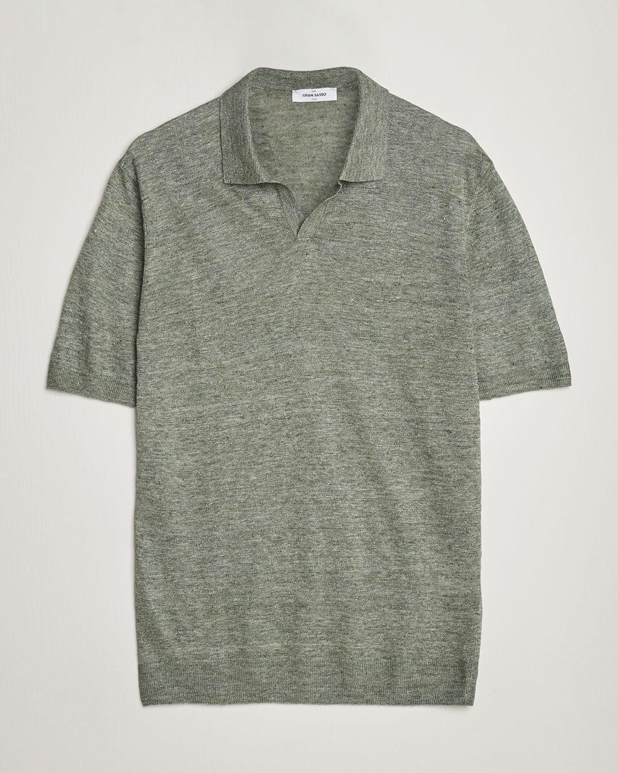 Mies | Pikeet | Gran Sasso | Knitted Linen Polo Green