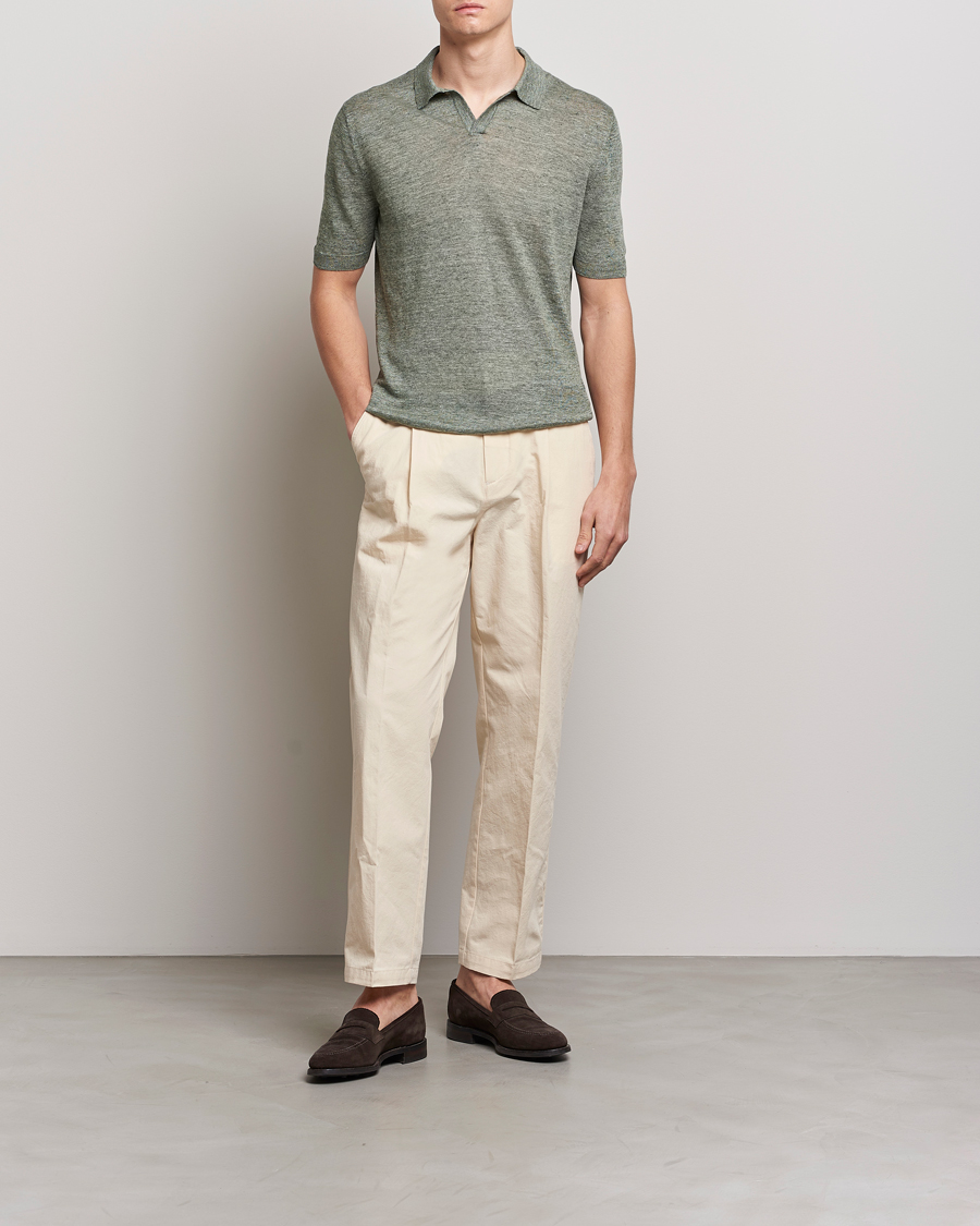 Mies | Pikeet | Gran Sasso | Knitted Linen Polo Green